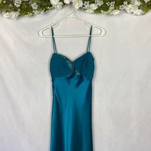 Cache Teal Satin Midi Dress